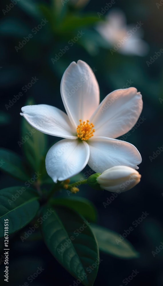 Obraz premium Night-blooming jasmine flowers opening slowly, calm, scent