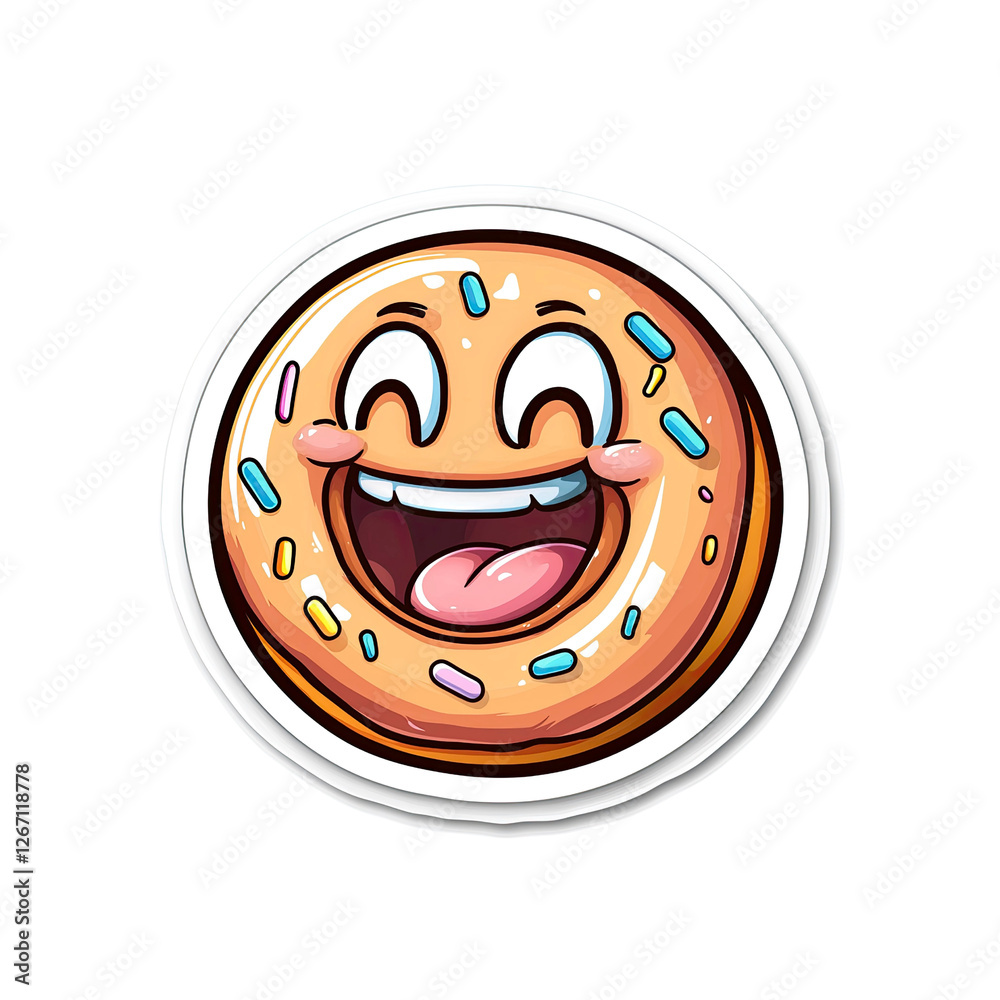 Happy Donut Face Sticker - Cheerful Cartoon Donut Illustration Happy Donut Face Sticker - Cheerful Cartoon Donut Illustration