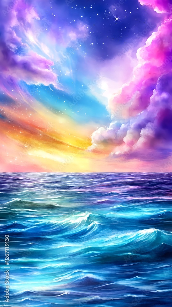Obraz premium Magical Ocean Sunset, Fantasy Sky - Fantasy Art