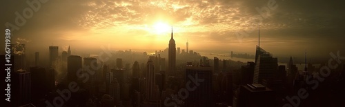 Golden Sunrise Skyline, Cityscape, Aerial View