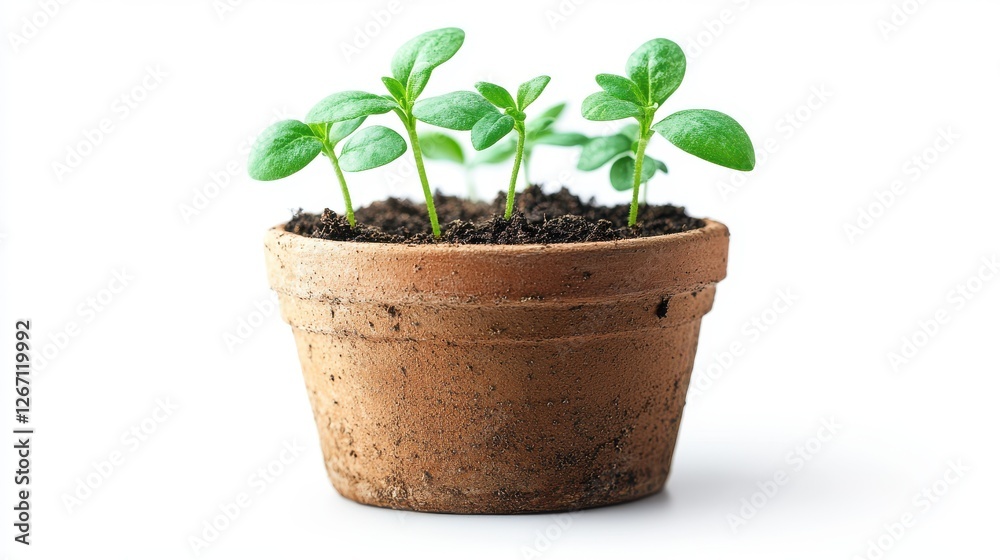 seedling in brown pot isolated on transparent background seedling in brown pot isolated on transparent background