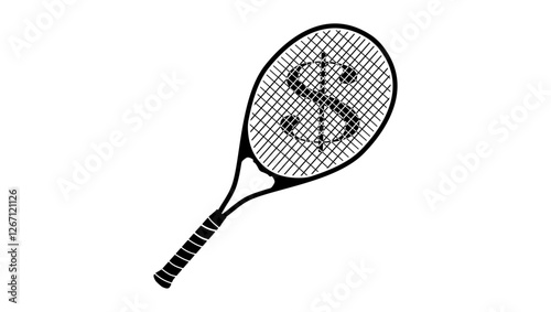 tennis and finance symbol, black isolated silhouette