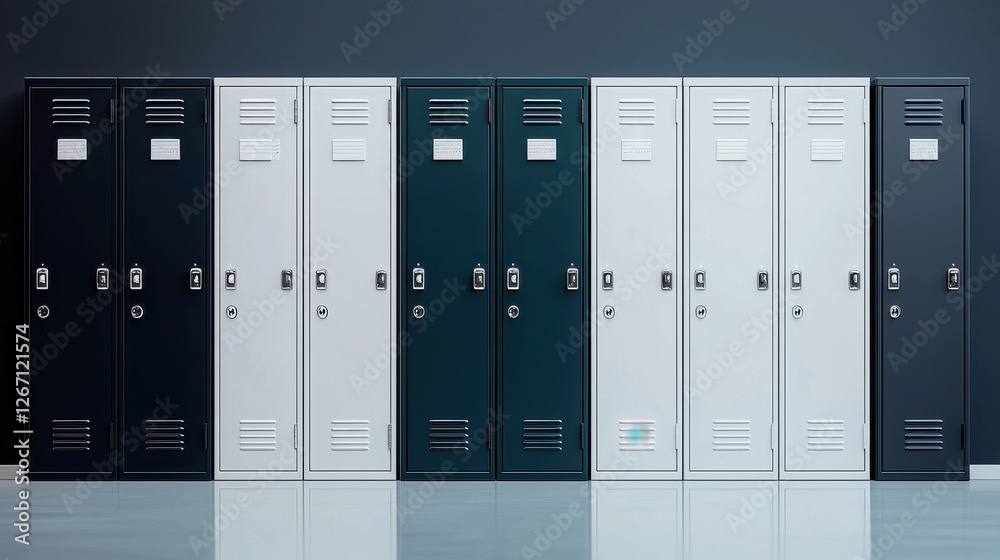 School Locker Concept, Modern two tone lockers in navy and white, perfect for storage solutions School Locker Concept, Modern two tone lockers in navy and white, perfect for storage solutions