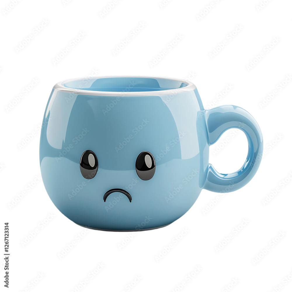 A close-up of a dejected face drawn on a coffee cup against a clear background, Generative AI. A close-up of a dejected face drawn on a coffee cup against a clear background, Generative AI.