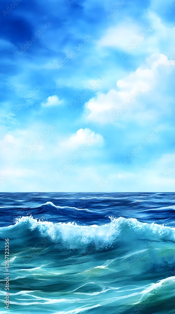 Fototapeta premium Serene Ocean Waves & Blue Sky - Vibrant Color Palettes