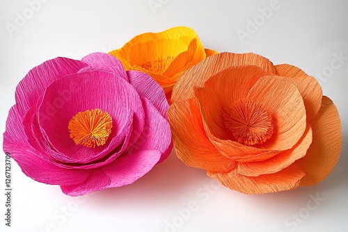 Vibrant Paper Flowers in Pink, Orange, and Yellow
