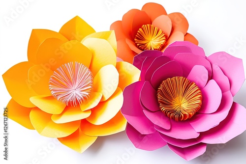 Vibrant Paper Flowers in Orange, Yellow, and Pink