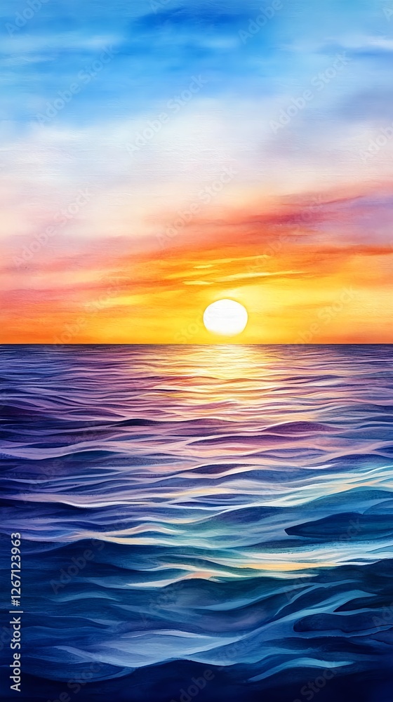 Fototapeta premium Serene Sunset Ocean Painting - Watercolor art