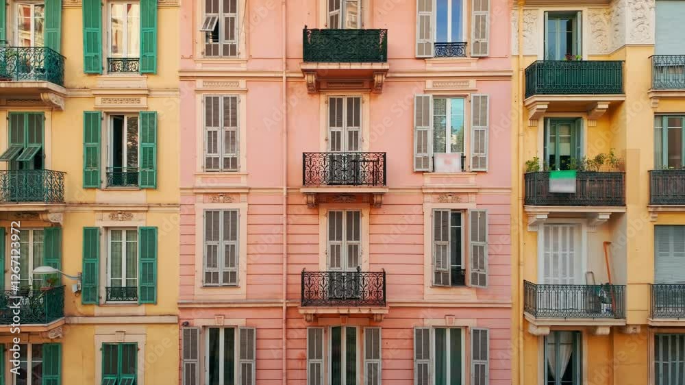 Beautiful facades of historic buildings in the center of Nice, Cote d'Azur, France Beautiful facades of historic buildings in the center of Nice, Cote d'Azur, France