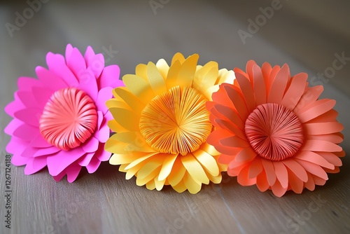Vibrant Paper Flowers in Pink, Yellow, and Orange