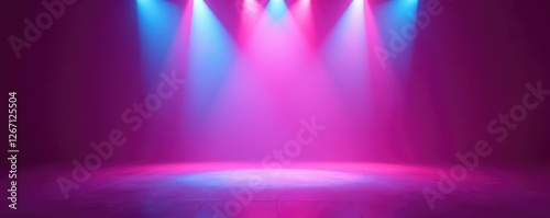 The stage is bathed in a warm pink and blue glow  pink glow  subtle glow  soft ambiance