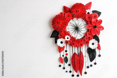 Vibrant Red and Black Paper Quilling Dream Catcher Decor