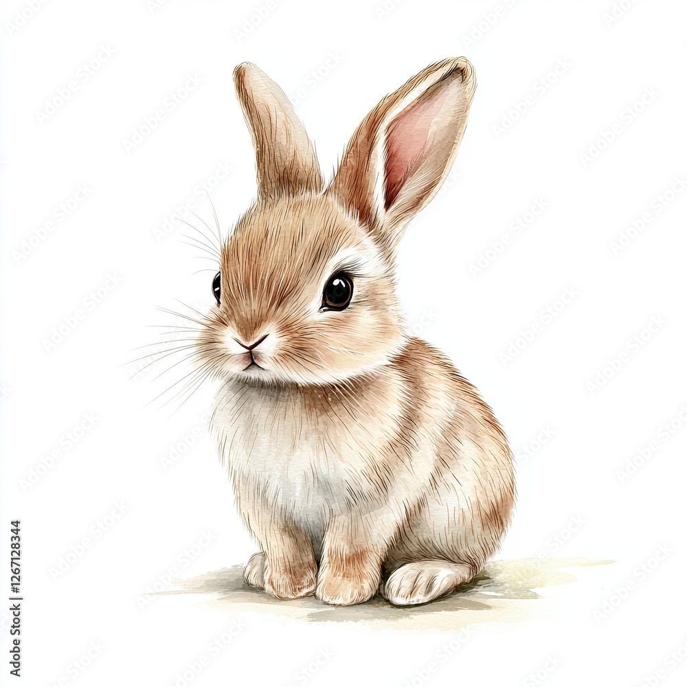 Obraz premium Adorable Baby Rabbit Watercolor Painting Isolated on White Background Perfect for Childrens Books Cards and Prints