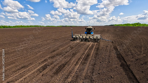 Obraz na plátně Row seed drill grain. Seed sowing device.