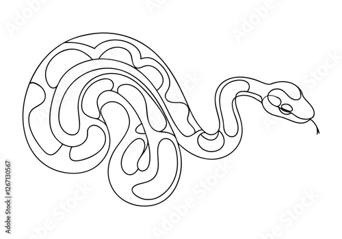Continuous One Line Python Snake | Minimalist Reptile Vector Illustration