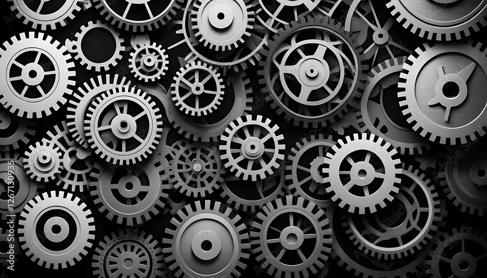 Abstract Arrangement of Interlocking Gears and Cogs in Mechanical System Abstract Arrangement of Interlocking Gears and Cogs in Mechanical System