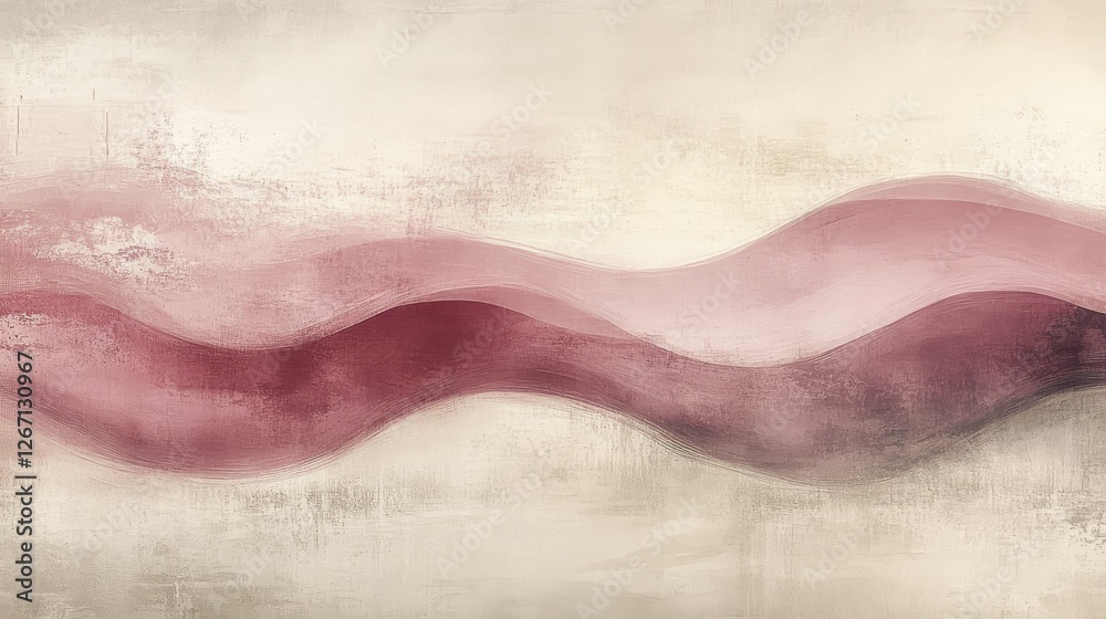 Obraz premium Abstract painting features horizontal flowing waves in shades of pink