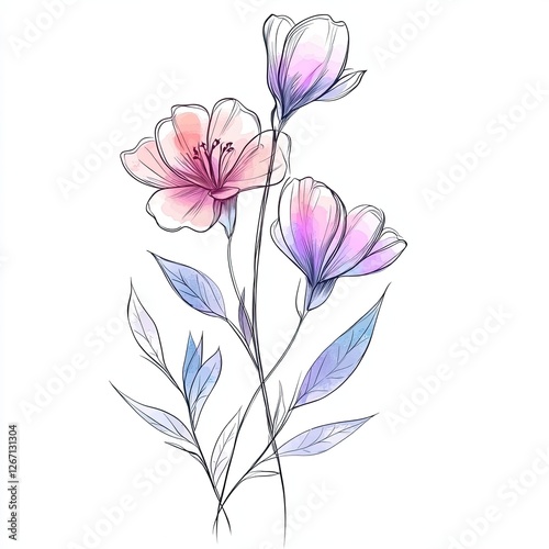 Elegant Botanical Floral Watercolor Sketch Delicate Flowers Isolated on White Background for Design Projects