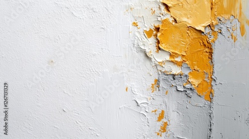 Abstract paint with thick texture in white yellow and gray