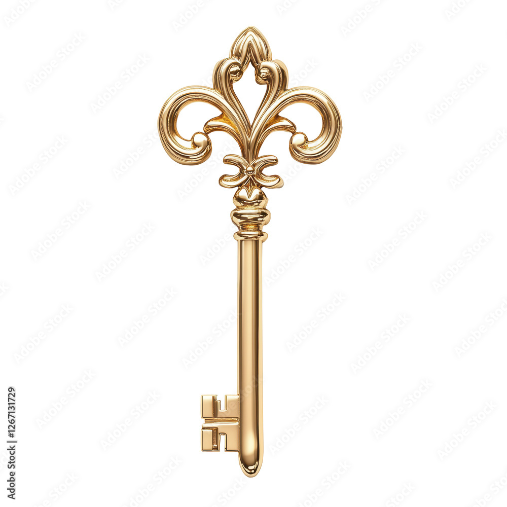 Isolated Golden Fleur-de-lis Key of Timeless Elegance Isolated Golden Fleur-de-lis Key of Timeless Elegance