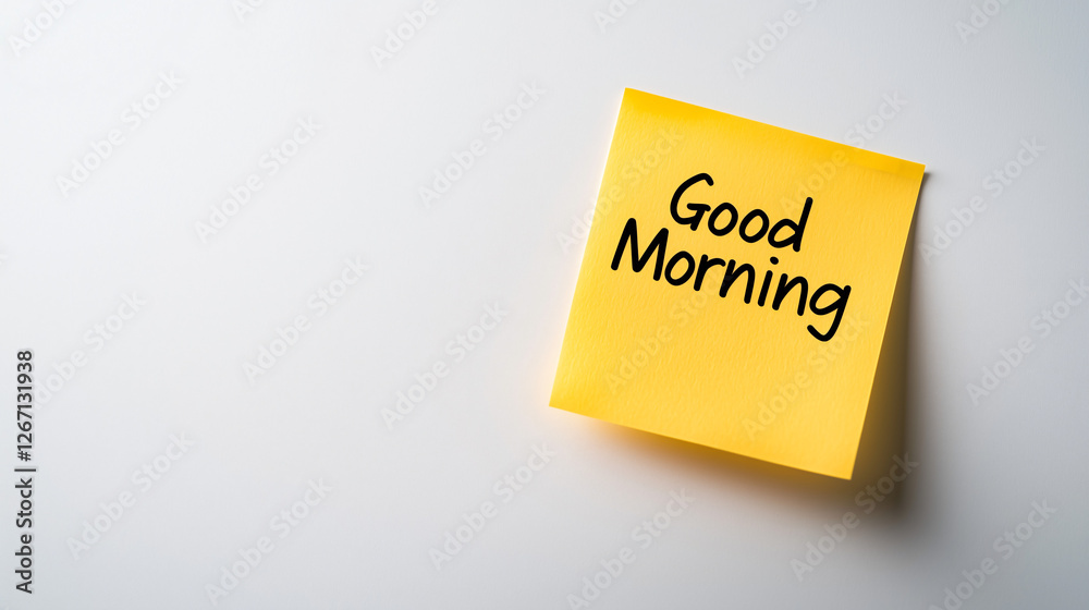 Good Morning Sticky Note: A cheerful yellow sticky note with the handwritten message Good Morning Sticky Note: A cheerful yellow sticky note with the handwritten message