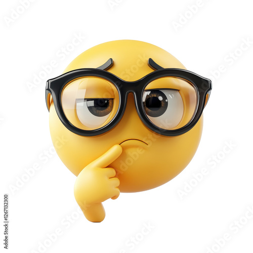 Isolated Suspicious Emoji with Glasses Doubting Look
