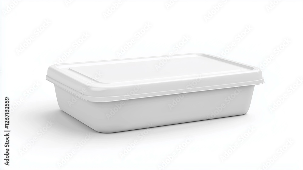 Ultra-realistic image of a white plastic sandwich box with a secure snap lid, isolated on a white background
Ultra-realistic image of a white plastic sandwich box with a secure snap lid, isolated on a white background