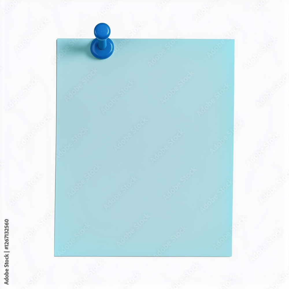 Light Blue Sticky Note with Blue Pushpin Isolated on White Background Light Blue Sticky Note with Blue Pushpin Isolated on White Background