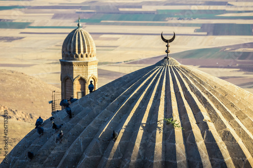 Quadro su tela Mosque dome in the old Mardin with view of syria in the background, Turkey