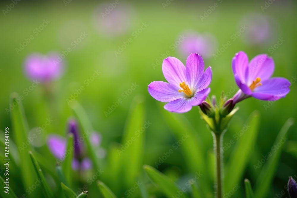 delicate purple aubretia flowers blooming in a field of green grass, garden, grass delicate purple aubretia flowers blooming in a field of green grass, garden, grass