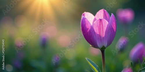 Delicate purple petals unfolding in morning dew, flora, wildflowers