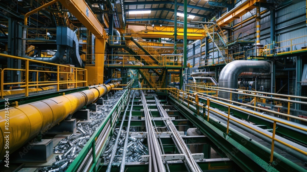 Fototapeta premium Inside View of a Modern Industrial Facility Featuring Machinery and Production Lines