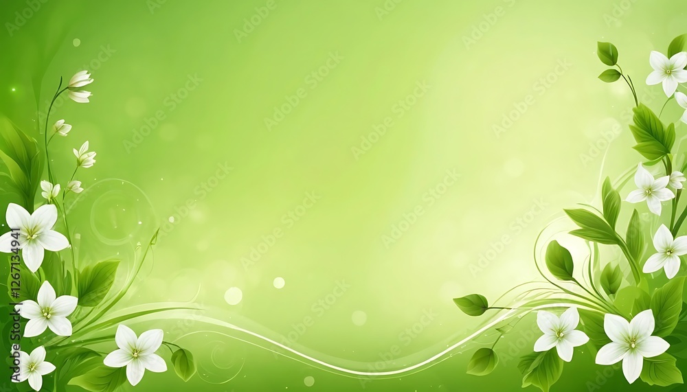 Delicate White Flowers on Fresh Green Background with Subtle Accents Delicate White Flowers on Fresh Green Background with Subtle Accents