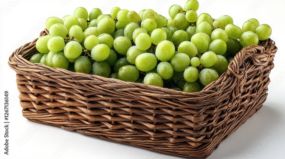 wicker basket with fresh green grapes isolated on transparent background wicker basket with fresh green grapes isolated on transparent background