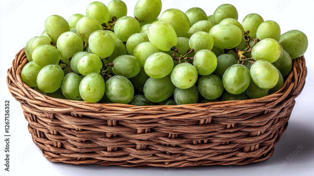 wicker basket with fresh green grapes isolated on transparent background wicker basket with fresh green grapes isolated on transparent background