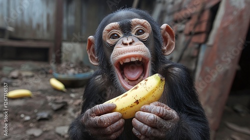 little chimpanzee with banana