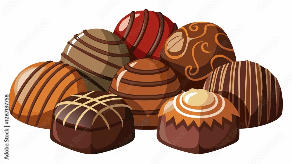 The image portrays a collection of chocolate truffles, highlighting their smooth textures, rich colors, and luxurious appeal against a clean white backdrop, creating a visually appealing and versatil The image portrays a collection of chocolate truffles, highlighting their smooth textures, rich colors, and luxurious appeal against a clean white backdrop, creating a visually appealing and versatil