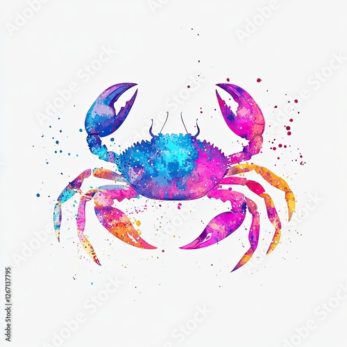 Watercolor Painting of a Crab Isolated on White Background Perfect for Seafood Restaurant Menus Cookbooks or Nature Themed Designs photo