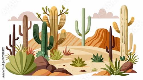 This image showcases a variety of desert cacti, emphasizing their distinct shapes, textures, and spiny structures against a backdrop suggesting their arid environment, providing a visually appealing