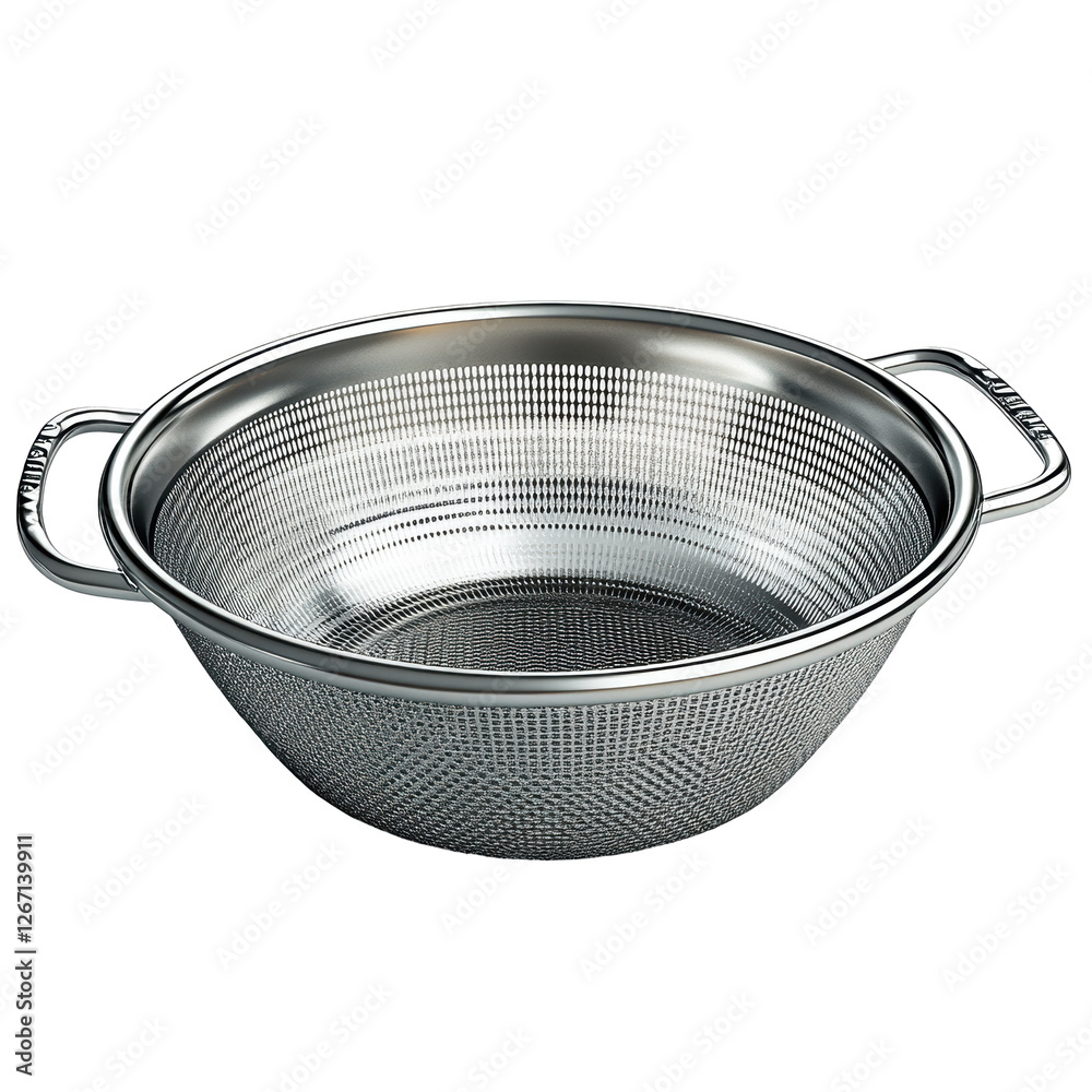 Isolated Small Hole Stainless Steel Colander with Ergonomic Handles Isolated Small Hole Stainless Steel Colander with Ergonomic Handles