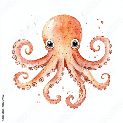 Adorable Watercolor Octopus Illustration Perfect for Kids Products Branding and Marine Themed Designs photo