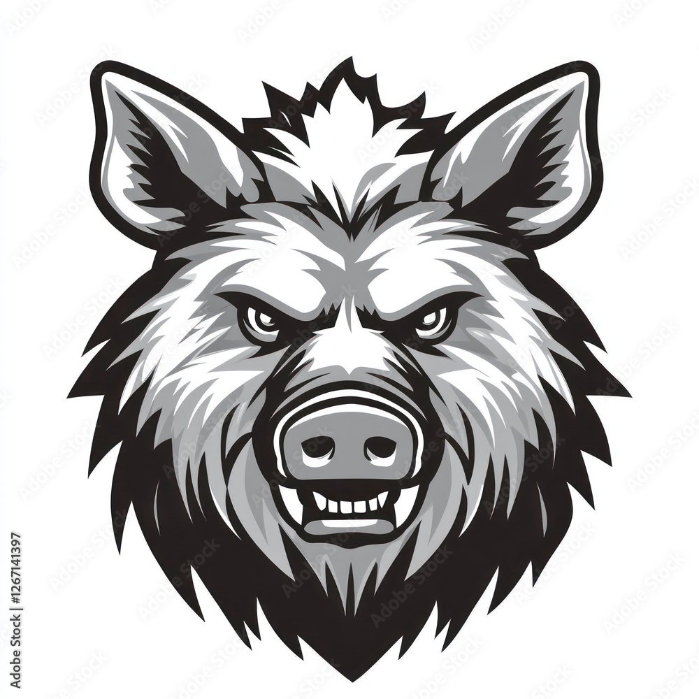 Obraz premium Wild boar head illustration, graphic design, animal portrait, for use in print or digital media