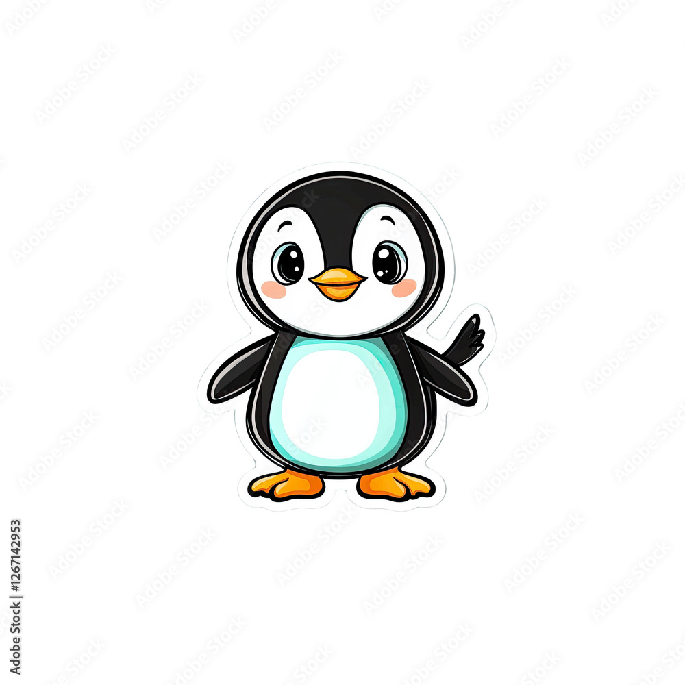 Obraz premium Adorable Cartoon Penguin Illustration - Cute Winter Bird Character Design