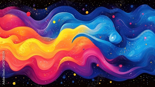 Cosmic Waves: A vibrant abstract artwork depicting swirling nebulae in a universe of color