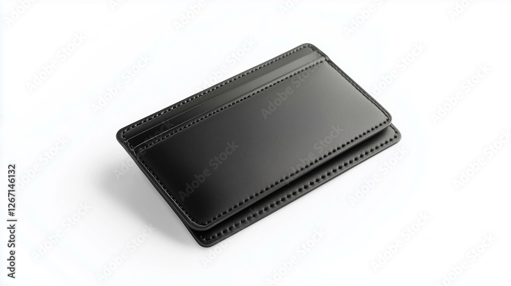Ultra-realistic image of a black leather cardholder with a slim design, isolated on a white background
Ultra-realistic image of a black leather cardholder with a slim design, isolated on a white background