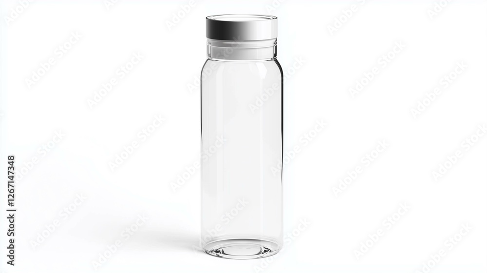 Photorealistic image of a clear plastic water bottle with a secure twist lid, isolated on a white background
Photorealistic image of a clear plastic water bottle with a secure twist lid, isolated on a white background