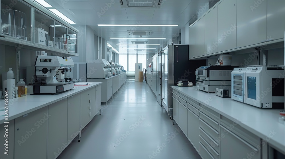 Modern Laboratory Interior with High-Tech Equipment for Upscale Research and Innovation in Scientific Industry Modern Laboratory Interior with High-Tech Equipment for Upscale Research and Innovation in Scientific Industry