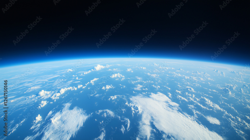 Fototapeta premium Earth From Space: A breathtaking view of Earth from the edge of space, showcasing the stunning curvature of the planet, the swirling clouds, and the deep blue of the oceans.