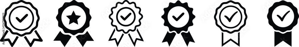 Approved or Certified Medal Icon | Certified Badge | Approval Check Symbol Collection, Quality Certify Badge Icon, Vector Seal | Guarantee & Certification Label vector Approved or Certified Medal Icon | Certified Badge | Approval Check Symbol Collection, Quality Certify Badge Icon, Vector Seal | Guarantee & Certification Label vector