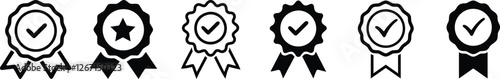 Approved or Certified Medal Icon | Certified Badge | Approval Check Symbol Collection, Quality Certify Badge Icon, Vector Seal | Guarantee & Certification Label vector